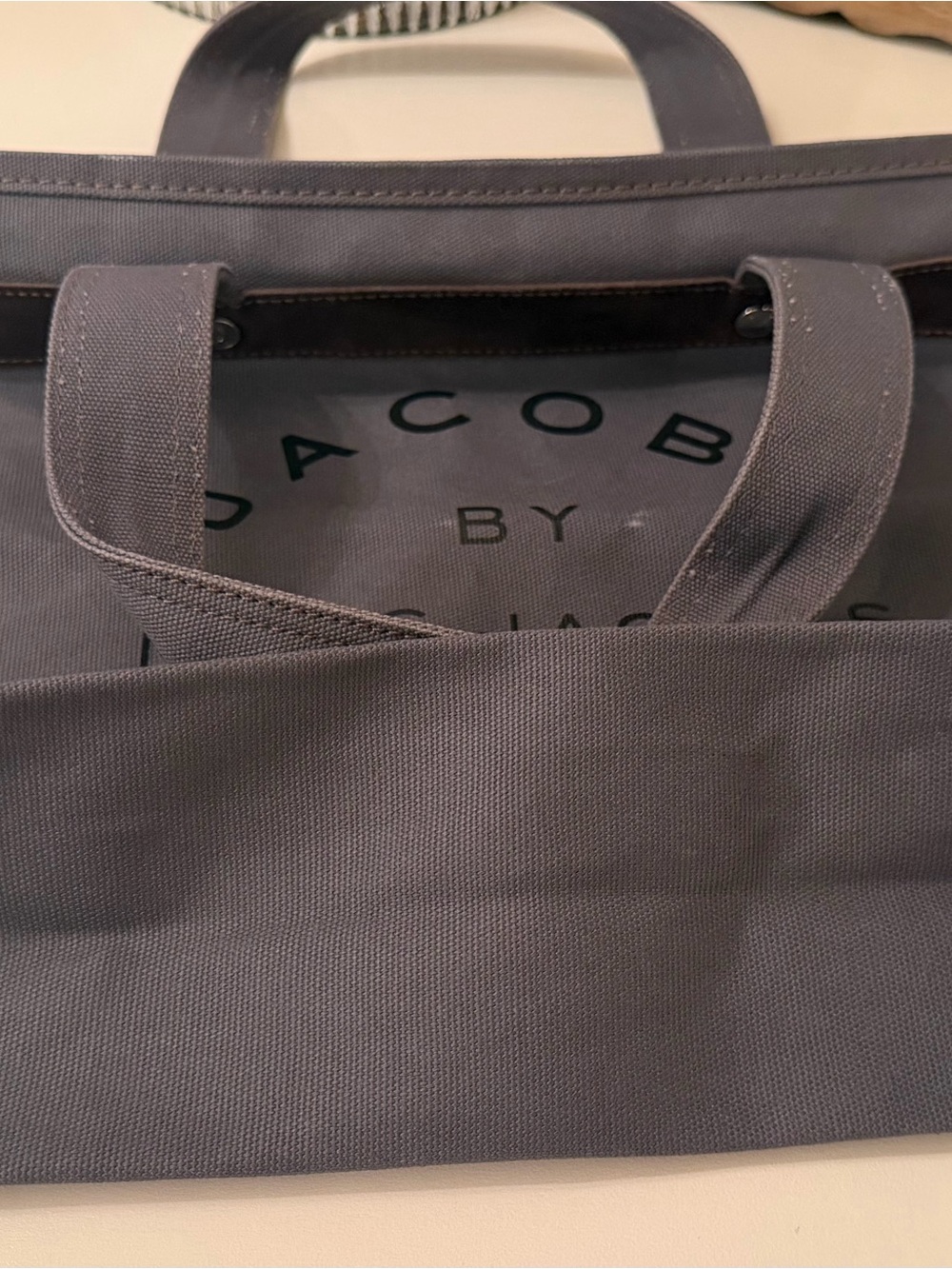 Marc Jacobs Vintage Y2K Distressed Canvas Tote Bag in Grey w Suede Accents NWOT - Picture 5 of 7